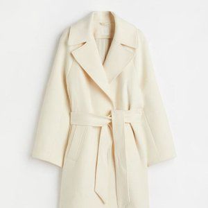 Plus Size Cream Tie Belt Coat (XXL)